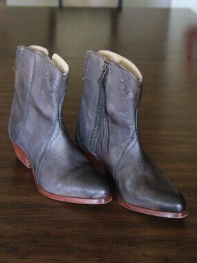 Free People Leather Ankle Boots Western Block Heel Carbon Gray 7.5